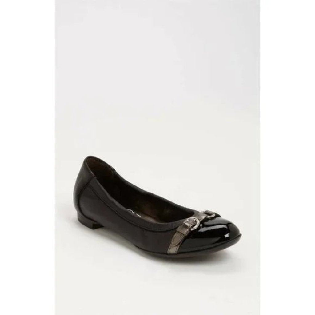 Agl Attilio Giusti Leombruni Black Patent Cap Toe Ballet Flat Shoes 7